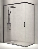 Mampara corredera perfil negro modelo JAZZ de 1 fijo y 1 corredera + lateral