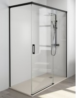 Mampara corredera perfil negro de 1 fijo y 1 corredera + lateral