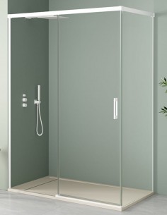 Mampara corredera blanca mate modelo JAZZ frontal 1 fijo y 1 corredera