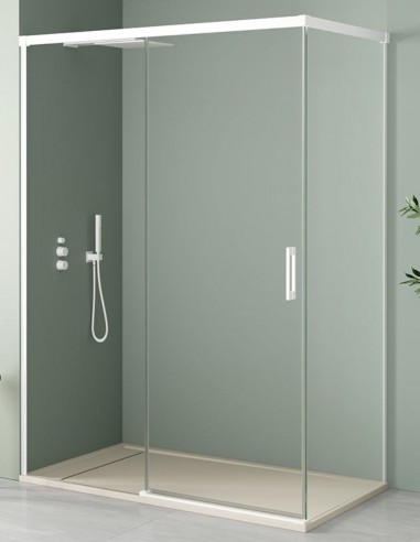 Mampara corredera blanca mate modelo JAZZ frontal 1 fijo y 1 corredera