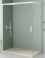 Mampara corredera blanca mate modelo JAZZ frontal 1 fijo y 1 corredera