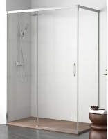 Mampara frontal fija + puerta corredera + lateral fijo modelo Yaiza cromo