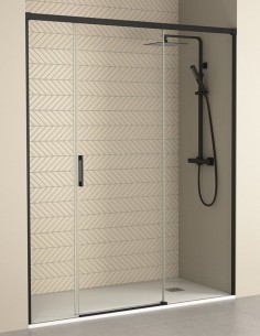 Mampara de ducha negra mate con puerta corredera central modelo Yaiza