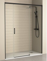 Mampara de ducha negra mate con puerta corredera central modelo Yaiza