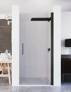 Mampara puerta abatible negra modelo 1 hoja frontal ARIBA de Seviban