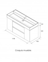 Mueble baño 120 cm. 2 puertas + 2 cajones croquis mueble