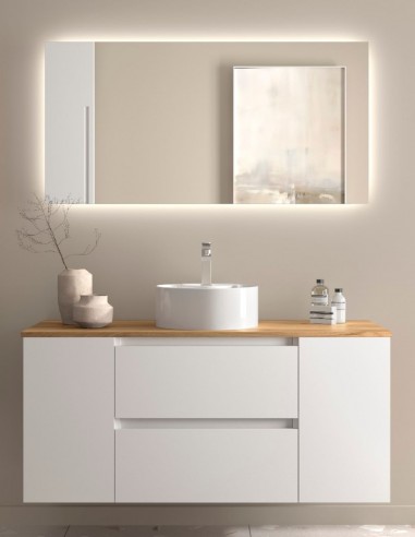 Mueble baño sobre encimera 120 cm. 2 puertas + 2 cajones blanco mate