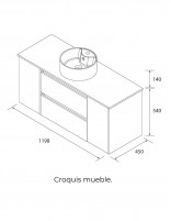Mueble baño sobre encimera 120 cm. 2 puertas + 2 cajones croquis