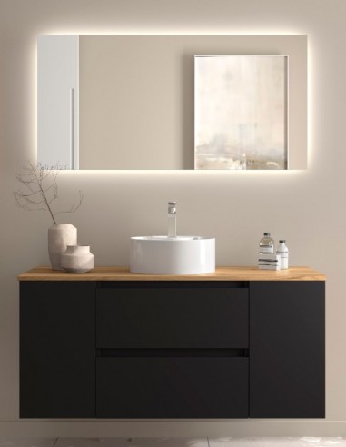 Mueble baño sobre encimera 120 cm. 2 puertas + 2 cajones negro mate