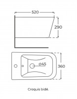 Bidé suspendido cuadrado croquis