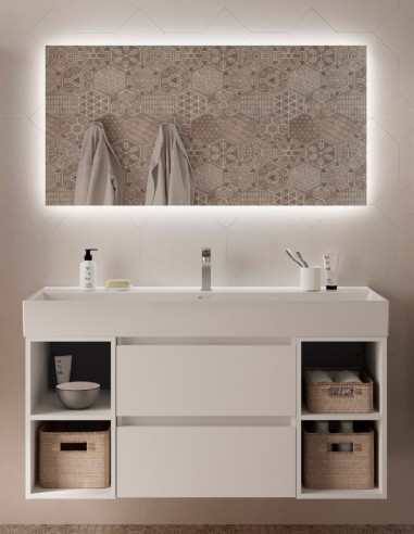 Mueble baño 120 cm. Blanco 2 cajones + 2 huecos lavabo integrado