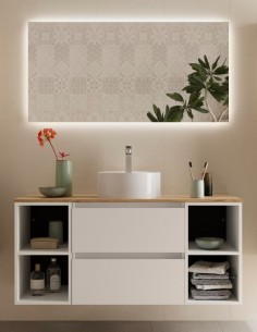 Mueble baño 120 cm. Blanco 2 cajones + 2 huecos modelo Bequia de Salgar sobre encimera