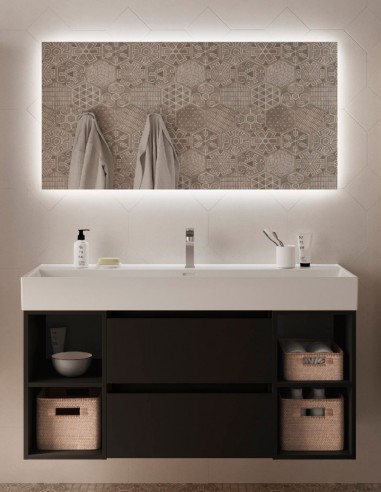 Mueble baño 120 cm. negro 2 cajones + 2 huecos lavabo integrado