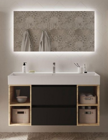 Mueble baño 120 cm. negro 2 cajones + 2 huecos negro roble lavabo integrado