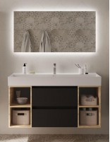 Mueble baño 120 cm. negro 2 cajones + 2 huecos negro roble lavabo integrado