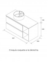 Mueble baño 2 cajones + 2 huecos roble croquis sobre encimera