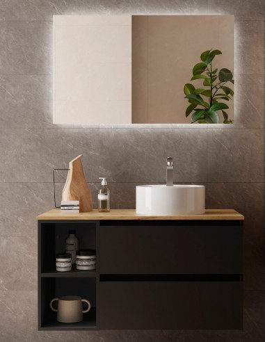 Mueble baño 2 cajones + 2 huecos Negro modelo Bequia de Salgar