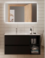 Mueble baño 2 cajones + 2 huecos Negro encastrado