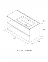 Mueble baño 2 cajones + 2 huecos  croquis