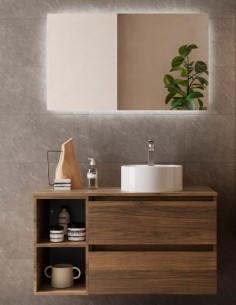 Mueble baño 2 cajones + 2 huecos Nogal sobre repisa