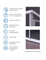 Detalles Mampara de aluminio plegable - angular MILENIUM 1 lado plegable y 1 lado corredera de Seviban