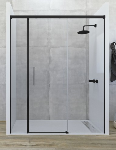 Mampara negra de ducha 2 fijos y 1 corredera - frontal CENTAURO de Seviban