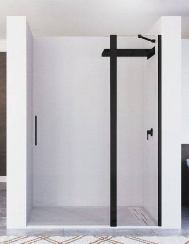 Mampara negra ducha fijo abatible - frontal KARIMA de Seviban