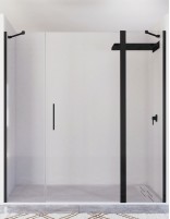 Mampara negra de ducha con puerta abatible modelo Nyla de Seviban