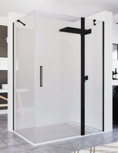Mampara negra ducha lateral fijo + abatible NORA de Seviban