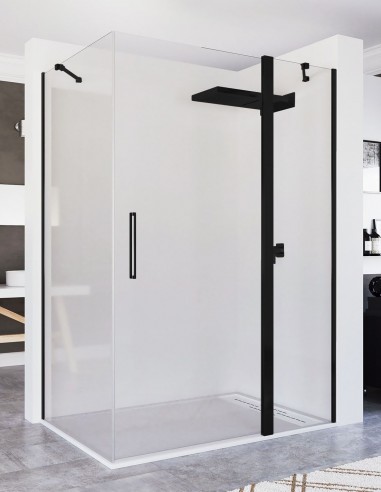 Mampara negra ducha lateral fijo + abatible NORA de Seviban
