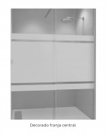 Mampara ducha frontal fijo y puerta abatible + lateral puerta abatible decorado banda central