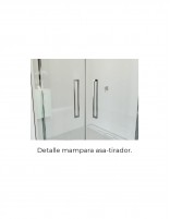 Mampara ducha frontal fijo y puerta abatible + lateral puerta abatible detalle asas