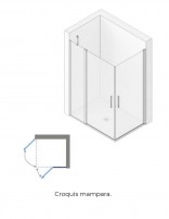 Mampara ducha frontal fijo y puerta abatible + lateral puerta abatible croquis