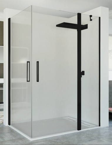 Mampara negra ducha frontal fijo y puerta abatible + lateral puerta abatible SAFA de Seviban
