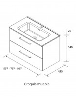Mueble de baño con lavabo suspendido croquis