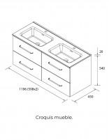 Mueble baño 120 doble seno modelo MORAI de Salgar croquis