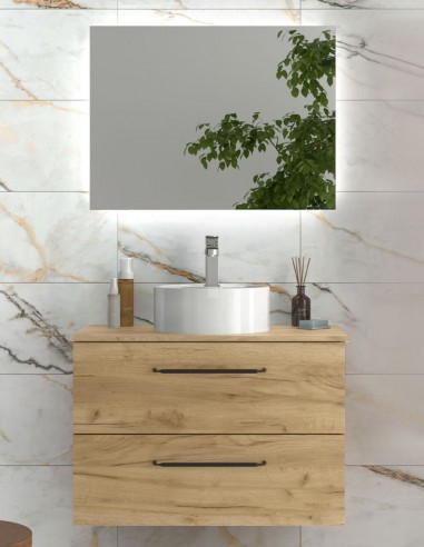 Mueble madera sobre encimera modelo MORAI con tiradores negros de Salgar