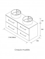 Mueble lavabo sobre encimera 120 cm croquis