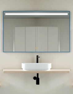 Espejo baño LED arenado con marco y antivaho modelo LINE Plus de Manillons Torrent