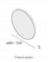 Espejo redondo con marco y luz croquis