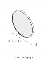 Espejo circular con marco y luz croquis
