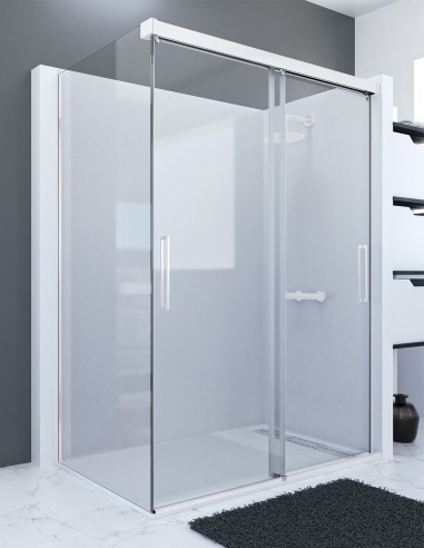 Mampara de ducha Blanca correderas sin perfiles inferiores + lateral fijo VALI BLANCA de Seviban