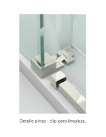 Mampara de ducha 1 hoja fija y 1 puerta corredera + lateral fijo detalle clip