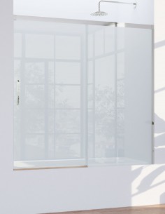 Mampara de bañera de 1 hoja fija y 1 puerta corredera modelo CAUCE cromo de Bathplus