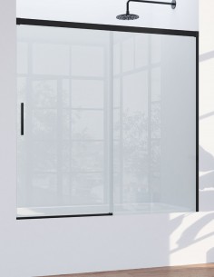 Mampara negra de bañera de 1 hoja fija y 1 puerta corredera - CAUCE cromo de Bathplus