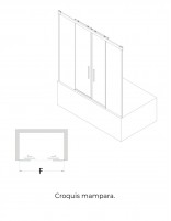 Mampara de bañera de 2 hojas fijas y 2 puertas correderas croquis