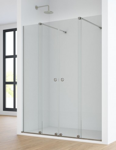 Mampara ducha acero inoxidable 2 fijos + 2 puertas