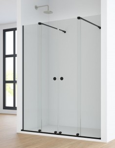 Mampara ducha acero inoxidable negra 2 fijos + 2 puertas %separator% %brand%
