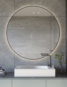 Espejo redondo con led negro - dorado con led modelo HADES de BathDecor