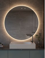 Espejo redondo negro con led cálida